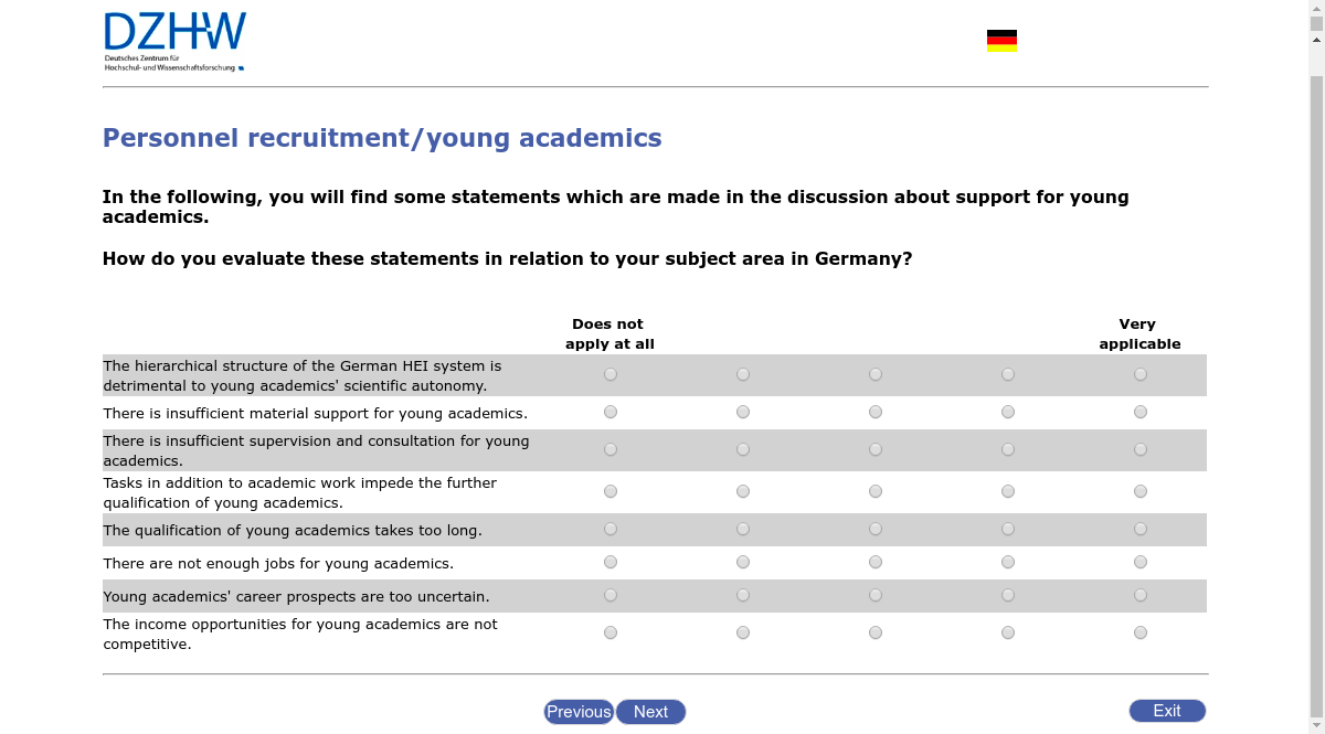 In the following, you will find some statements which are made in the discussion about support for young academics. How do you evaluate these statements in relation to your subject area in Germany?