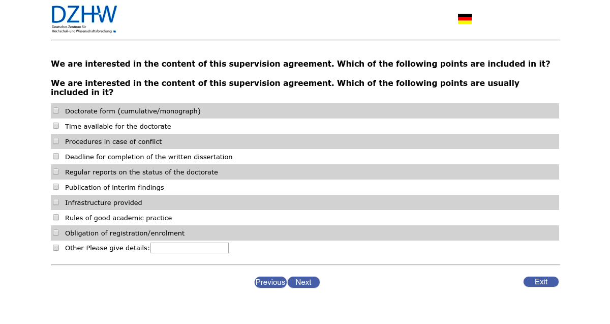 We are interested in the content of this supervision agreement. Which of the following points are included in it?,We are interested in the content of this supervision agreement. Which of the following points are usually included in it?