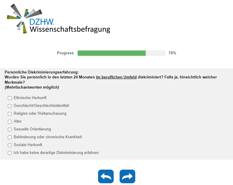 Wurden Sie persönlich in den letzten 24 Monaten im beruflichen Umfeld diskriminiert? Falls ja, hinsichtlich welcher Merkmale?