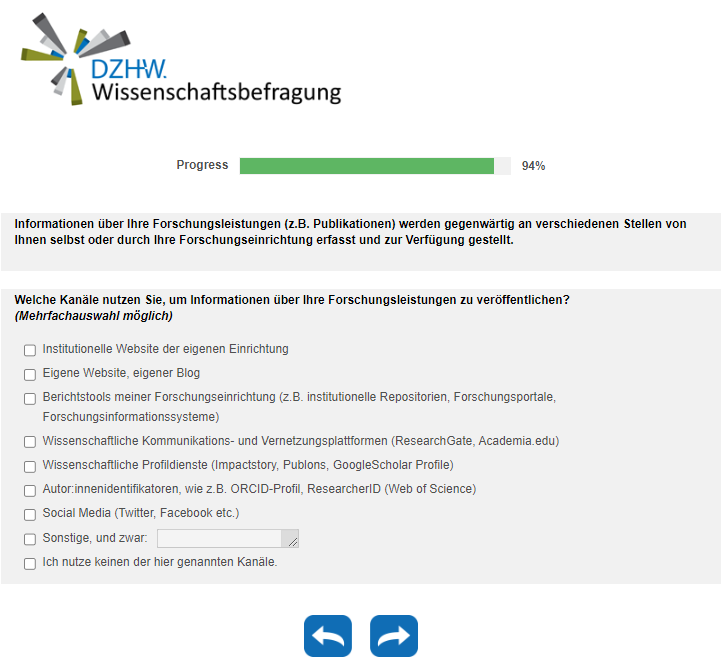 Welche Kanäle nutzen Sie, um Informationen über Ihre Forschungsleistungen zu veröffentlichen?