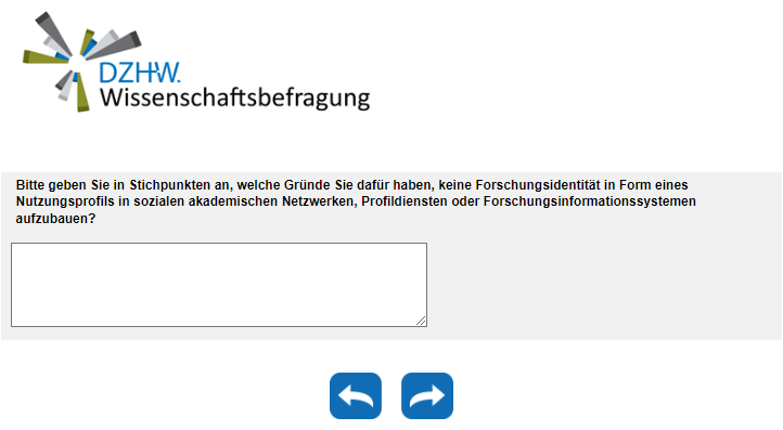 Bitte geben Sie in Stichpunkten an, welche Gründe Sie dafür haben, keine Forschungsidentität in Form eines Nutzungsprofils in sozialen akademischen Netzwerken, Profildiensten oder Forschungsinformationssystemen aufzubauen?