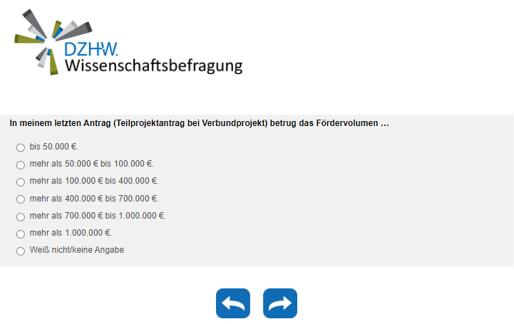In meinem letzten Antrag (Teilprojektantrag bei Verbundprojekt) betrug das Fördervolumen …