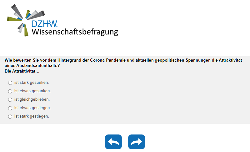 Wie bewerten Sie vor dem Hintergrund der Corona-Pandemie und aktuellen geopolitischen Spannungen die Attraktivität eines Auslandsaufenthalts? Die Attraktivität…