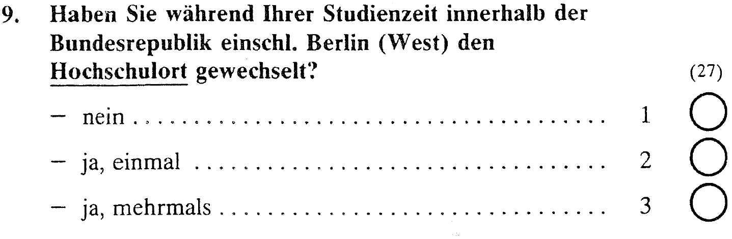 Haben Sie während Ihrer Studienzeit innerhalb der Bundesrepublik einschl. Berlin (West) den Hochschulort gewechselt?