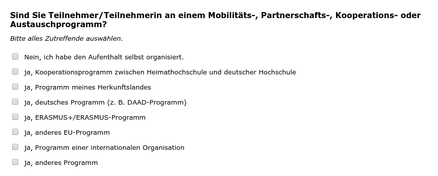 Sind Sie Teilnehmer/Teilnehmerin an einem Mobilitäts-, Partnerschafts-, Kooperations- oder Austauschprogramm?
