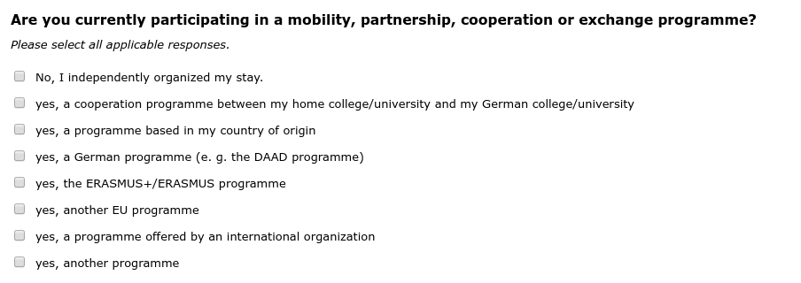 Are you currently participating in a mobility, partnership, cooperation or exchange programme?
