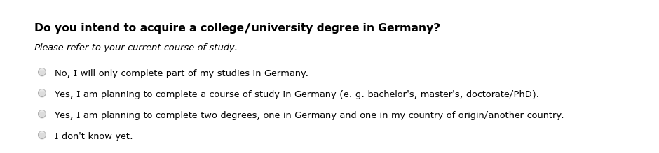 Do you intend to acquire a college/university degree in Germany?