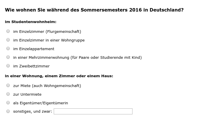 Wie wohnen Sie während des Sommersemesters 2016 in Deutschland?