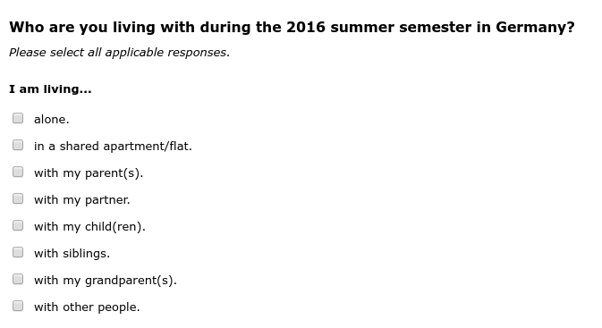 Who are you living with during the 2016 summer semester in Germany? I am living …