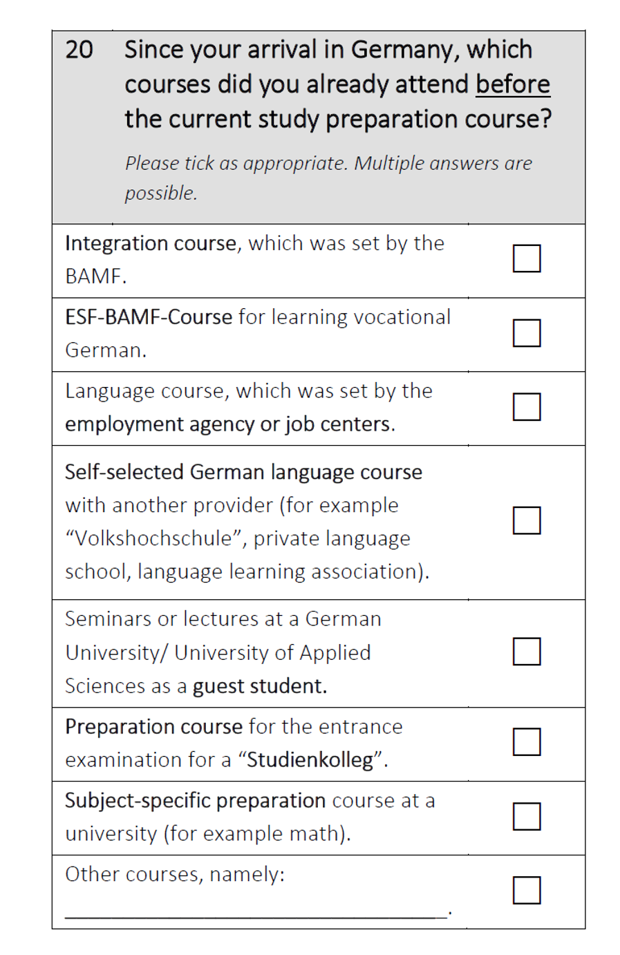 Since your arrival in Germany, which courses did you already attend before the current study preparation course?