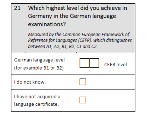 Which highest level did you achieve in Germany in the German language examinations?