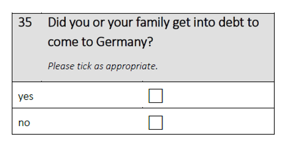 Did you or your family get into debt to come to Germany?