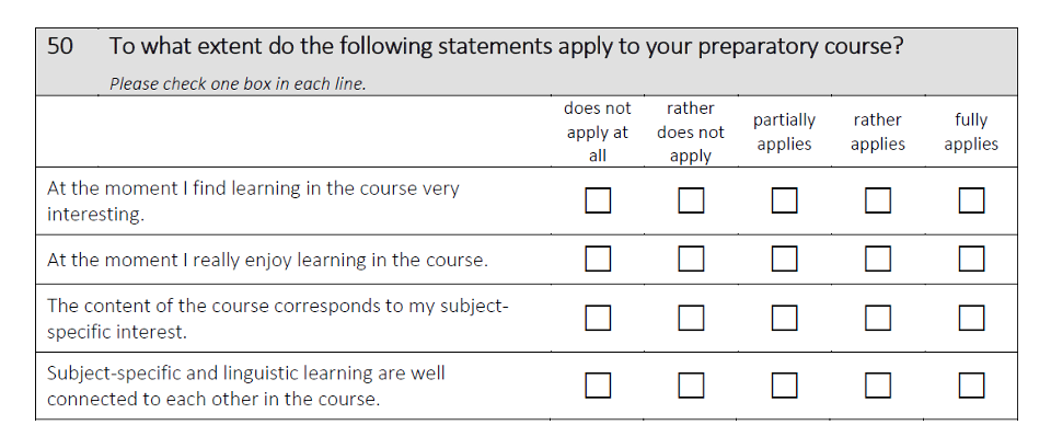 To what extent do the following statements apply to your preparatory course?